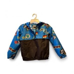 Nike Kids Blue All Over‎ Logo Print Hooded Windbreaker Jacket Size 4T